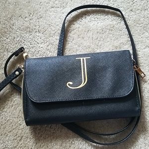 BLACK AND GOLD J CROSSBODY BAG!!